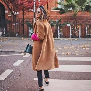 Mango Faux Fur Teddy Colorblock Coat